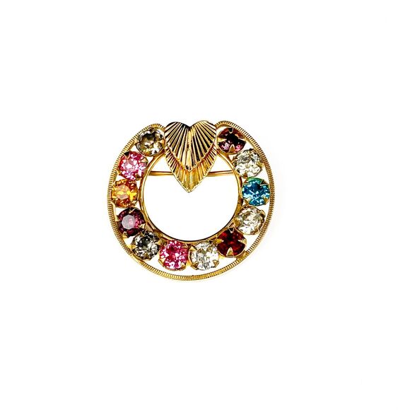 Vintage Brooch Curtis Creation CC Pin Color Rhinestones Heart Accent 1/20 12K GF - Picture 1 of 6